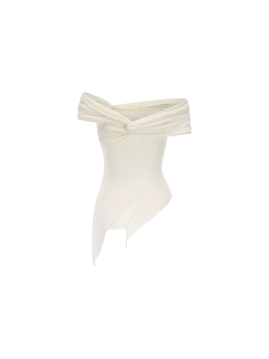 White Off-Shoulder Twisted Top