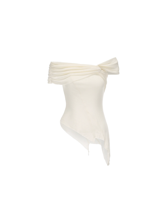 White Off-Shoulder Twisted Top