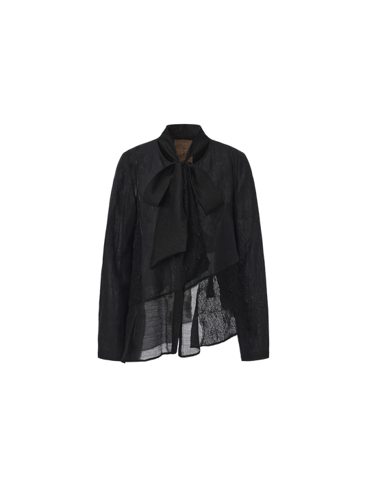 Black Ribbon-Accented Paneled Shirt