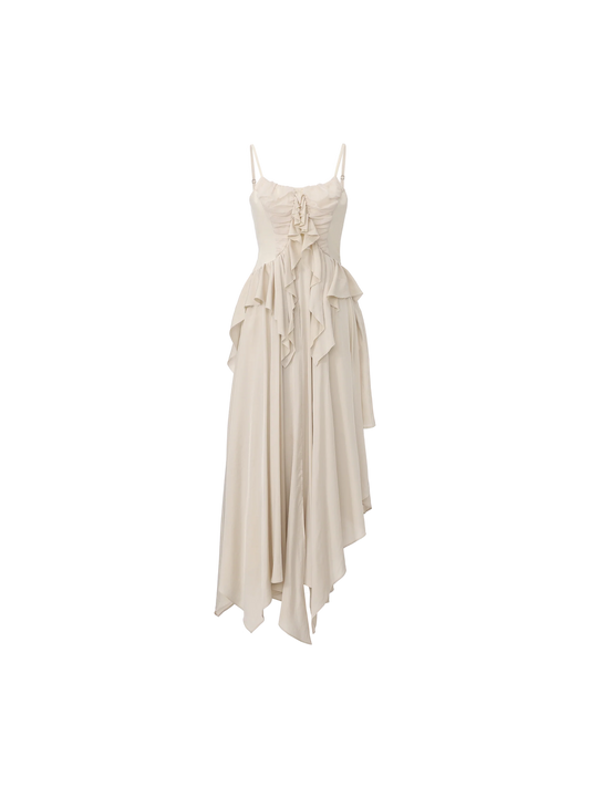 White Shirred Hemline Dress