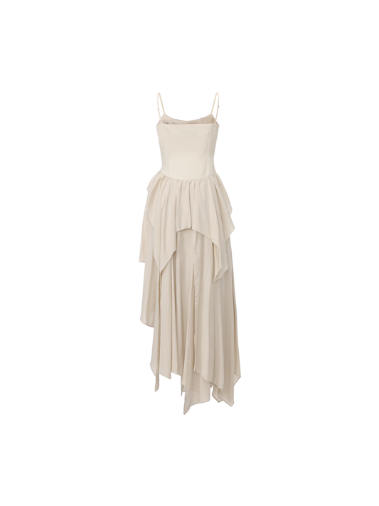 White Shirred Hemline Dress