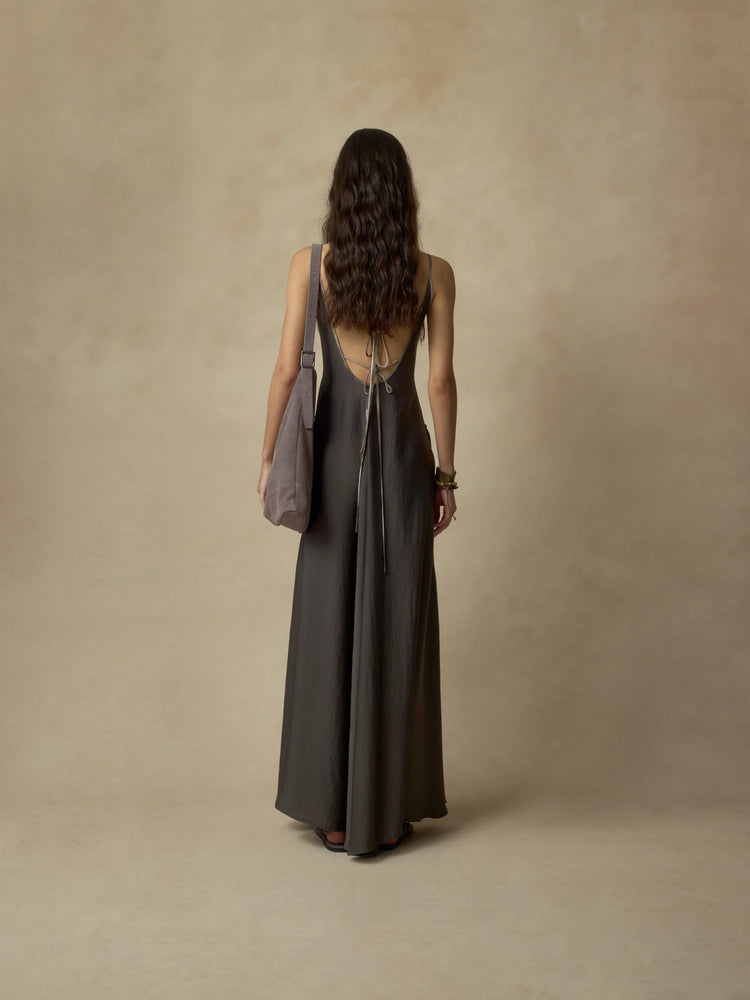 Grey Draped Ruched Dress