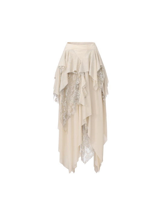 Beige Lace Ombre Trimmed Skirt