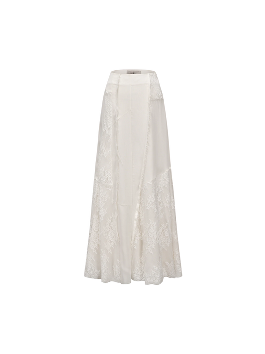 White Asymmetrical Panel Lace Skirt