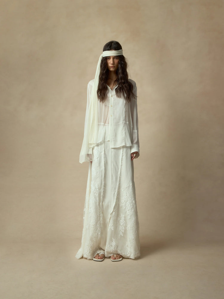 Slightly Sheer Asymmetrical Panel Shirt