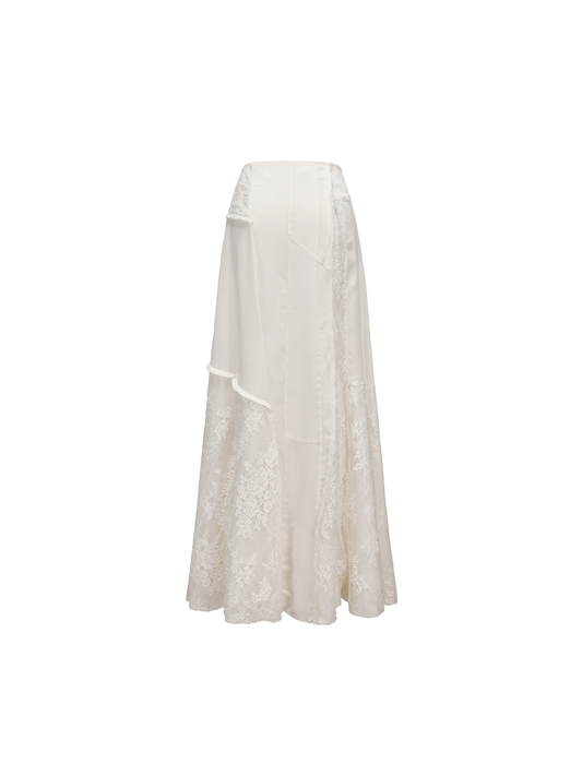 White Asymmetrical Panel Lace Skirt