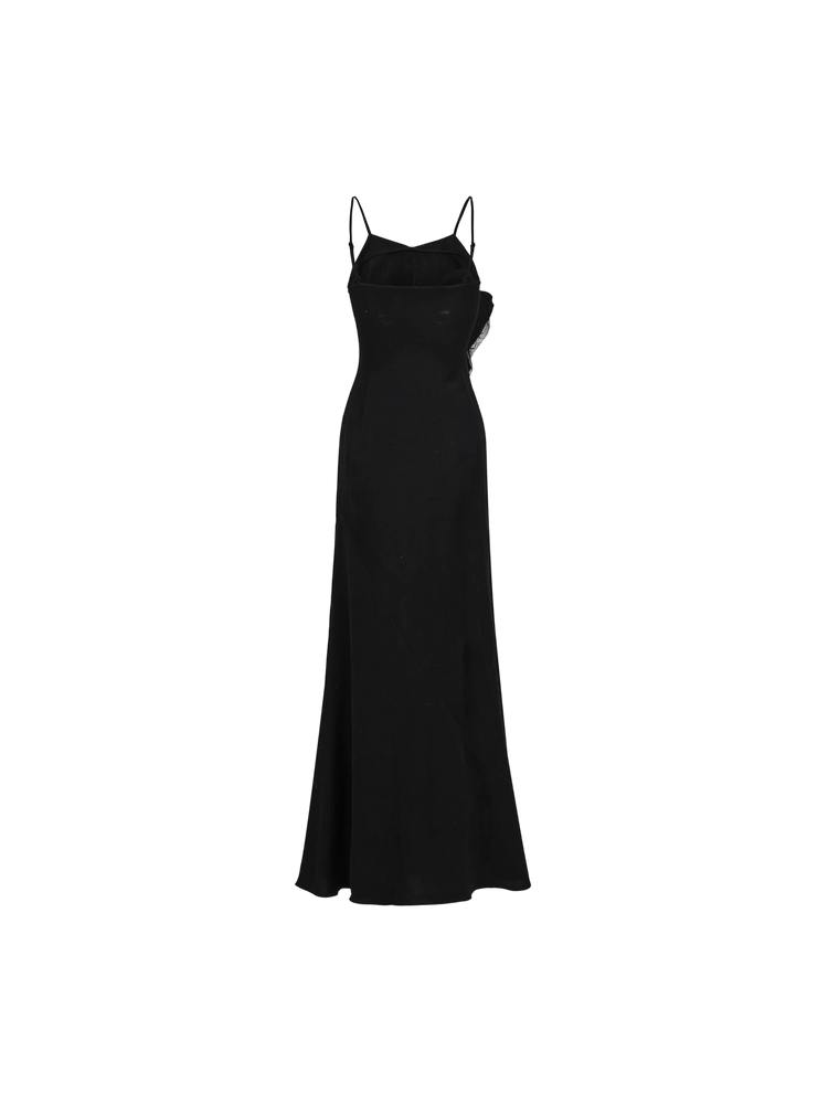 Black Asymmetrical Flounce Linen Slip Dress