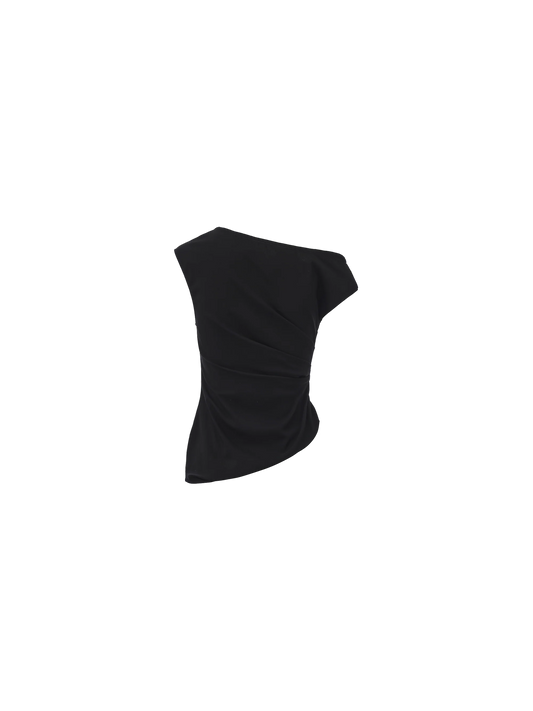 Black Asymmetrical Ruffled Elastic Off-shoulder Top