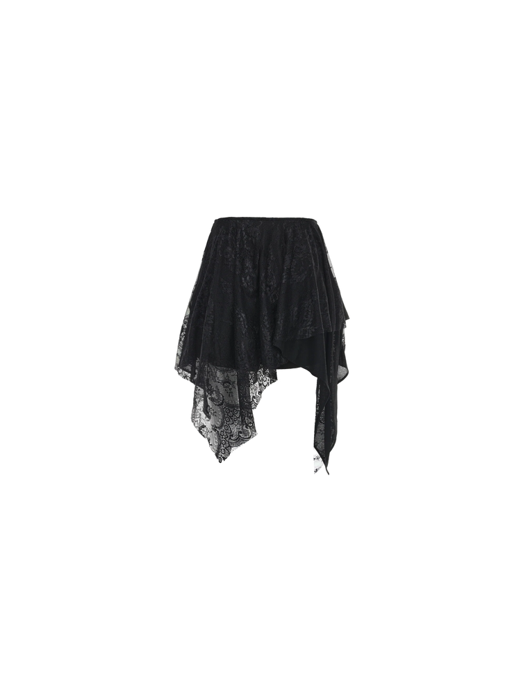 Black Asymmetrical Lace Skirt-Pants