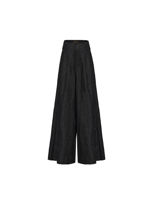 Denim Waist Tie Pleated Wide-leg Pants