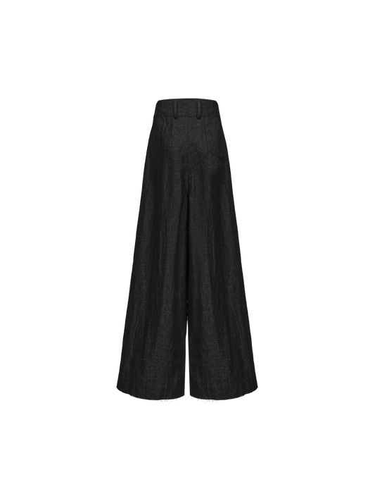 Denim Waist Tie Pleated Wide-leg Pants