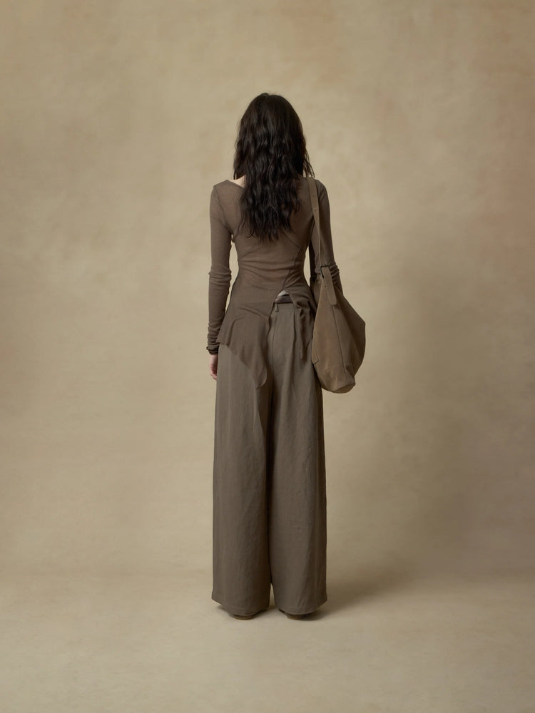 Color-Blocked Belt Pleated Pants