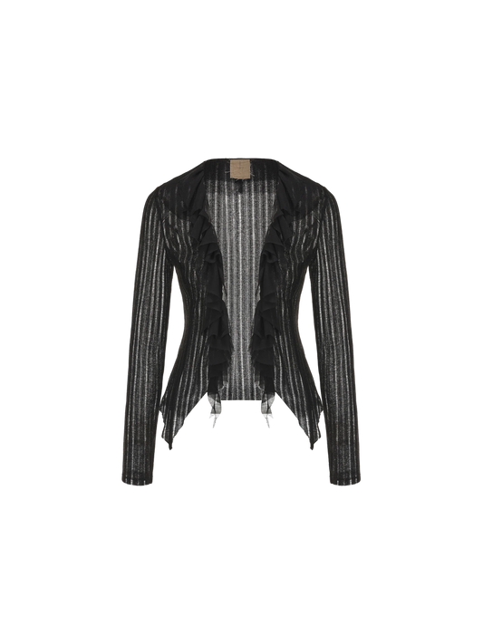 Black Sheer Lace-Trimmed Knit Top