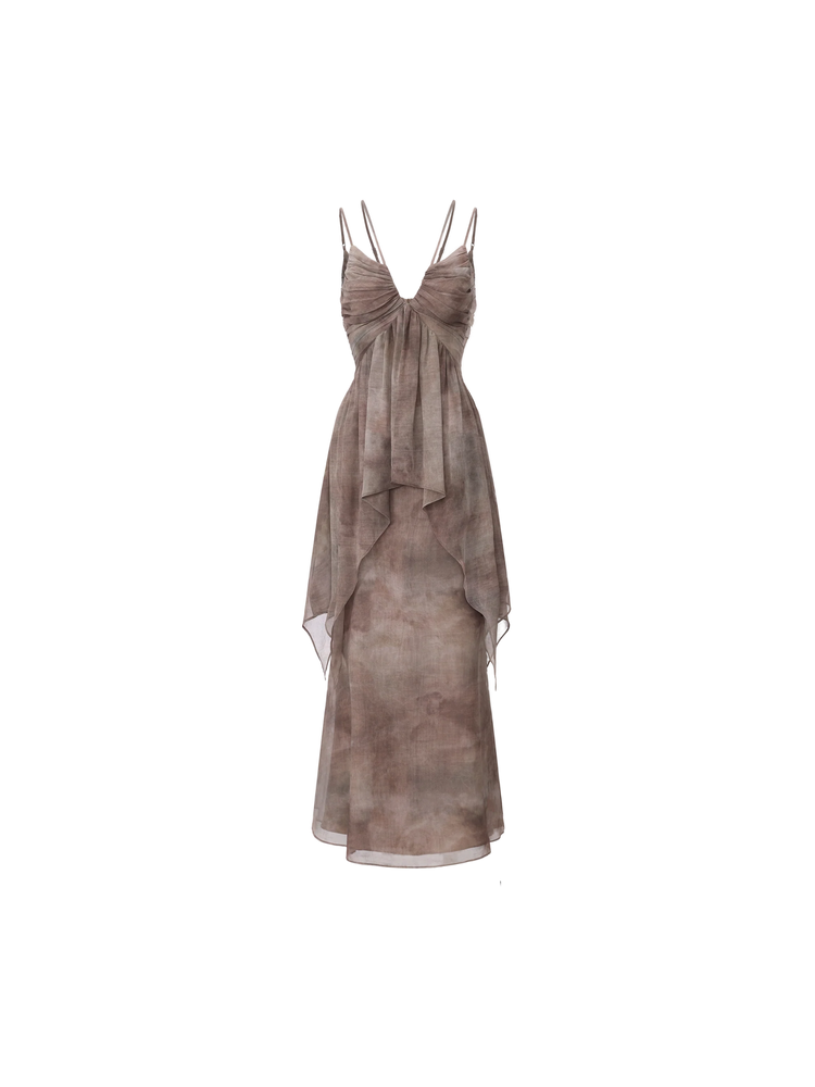 Pink Ink Wash Ruched Camisole Dress