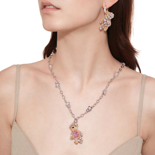 Paradise / Flower Covered Flocked Bear Necklace
