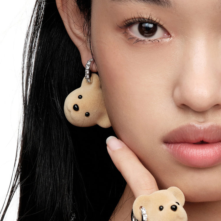 Paradise / Flocked Bear Head Gemstone Earring