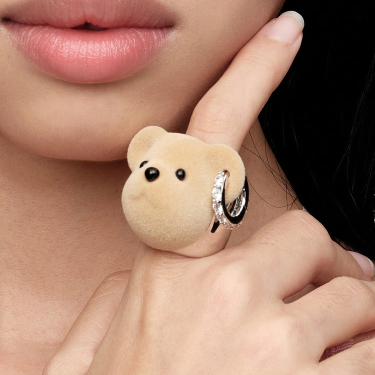 Paradise / Flocked Bear Head Ring