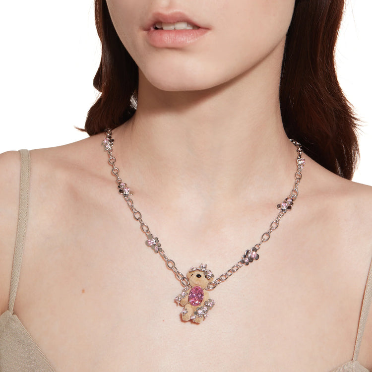 Paradise / Flower Covered Flocked Bear Necklace