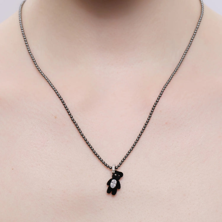 Mini Flocked Pearl Bear Necklace