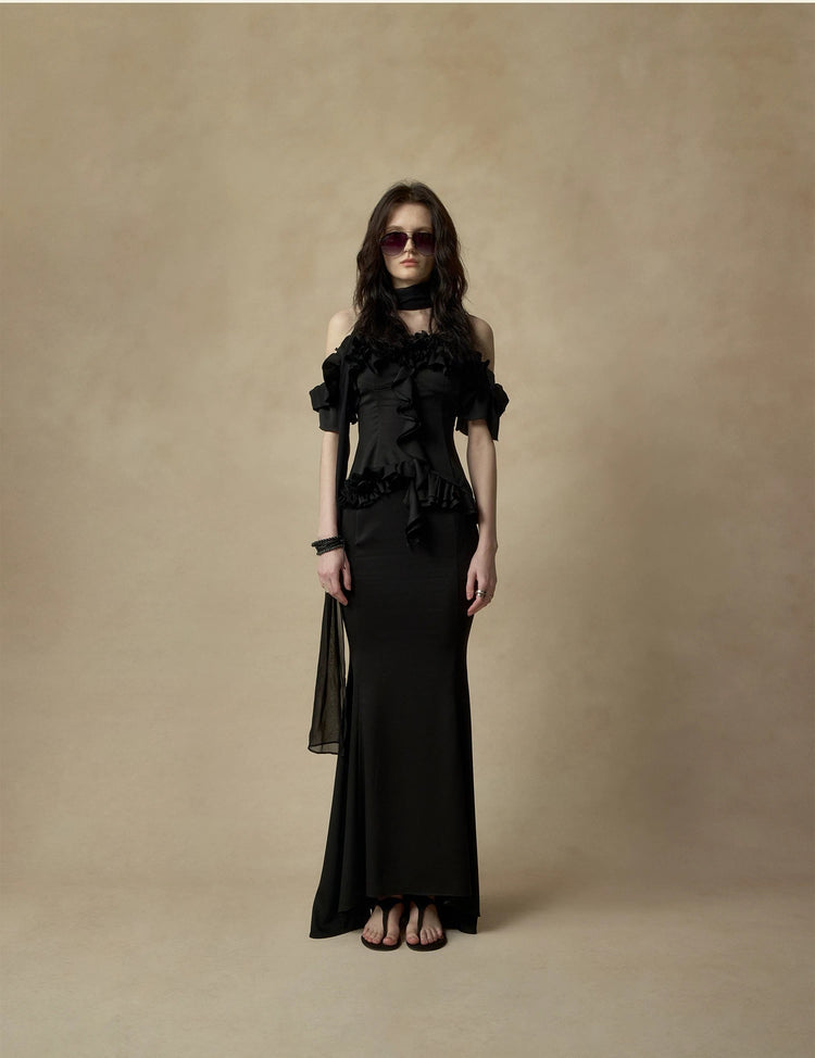 Ruched Ruffle Off-the-shoulder Top