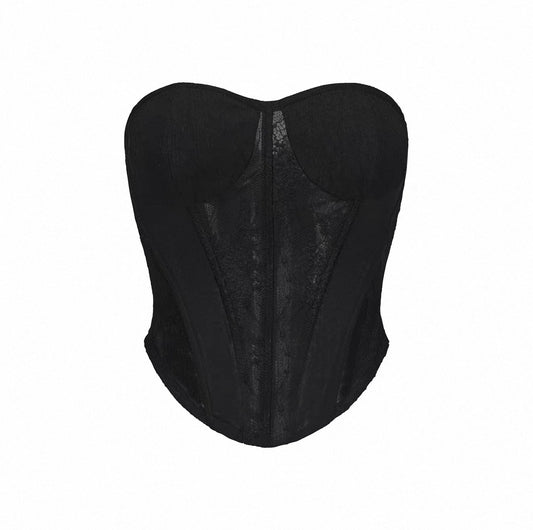 Lace Mesh Boned Strapless Top