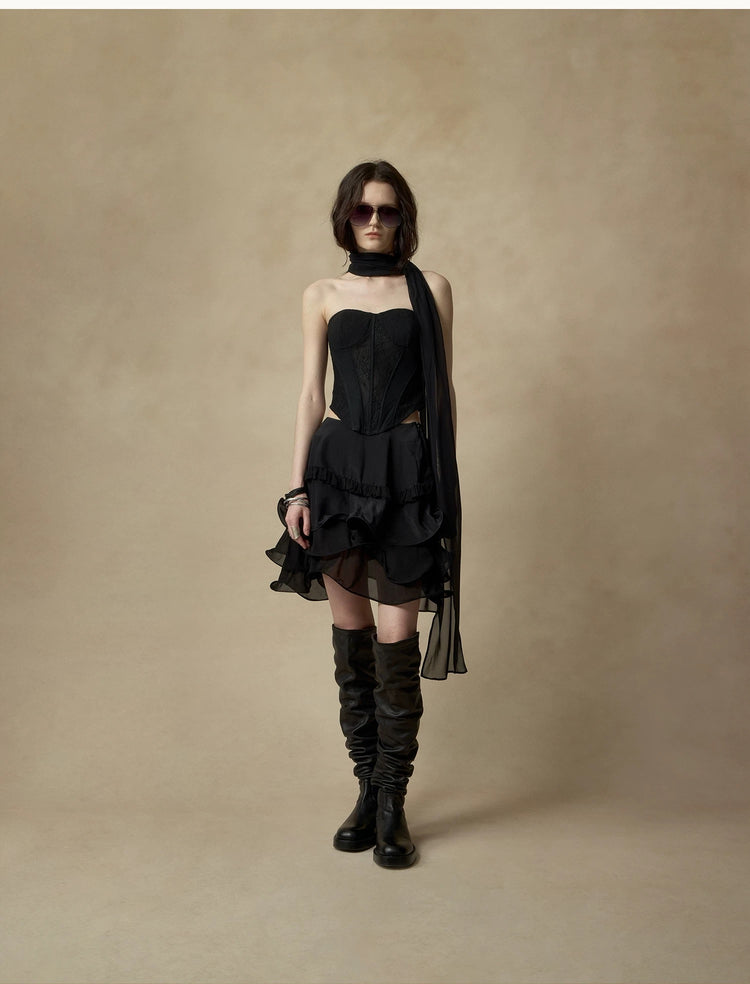Lace Mesh Boned Strapless Top