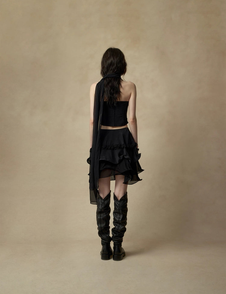 Lace Mesh Boned Strapless Top