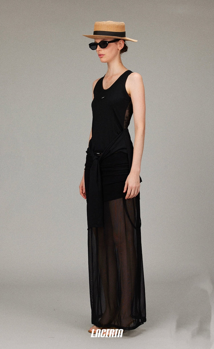 Knitted Deconstructed Patchwork Lace-up Vest