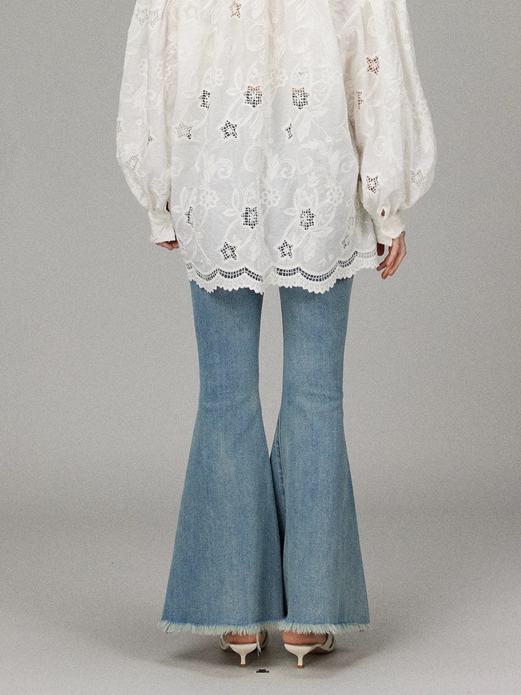 Brushed Waistband Bell-bottom Jeans
