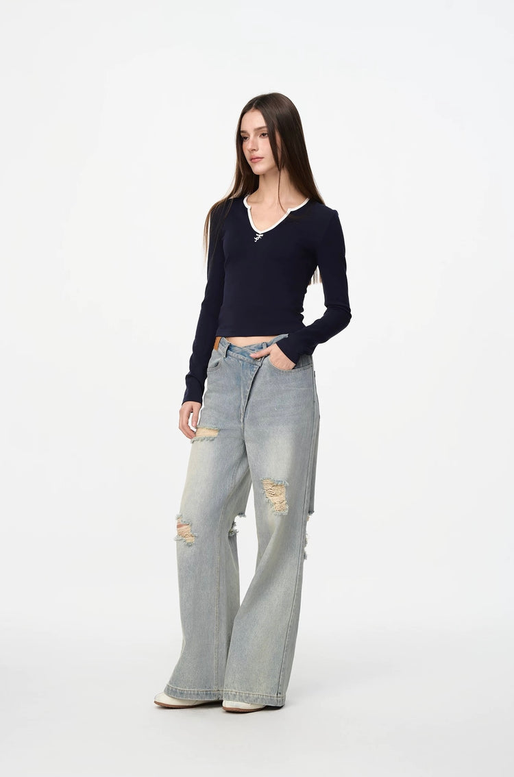 V-neck Comfortable Long-sleeve Top