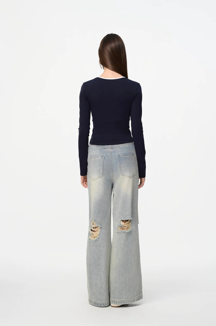 V-neck Comfortable Long-sleeve Top