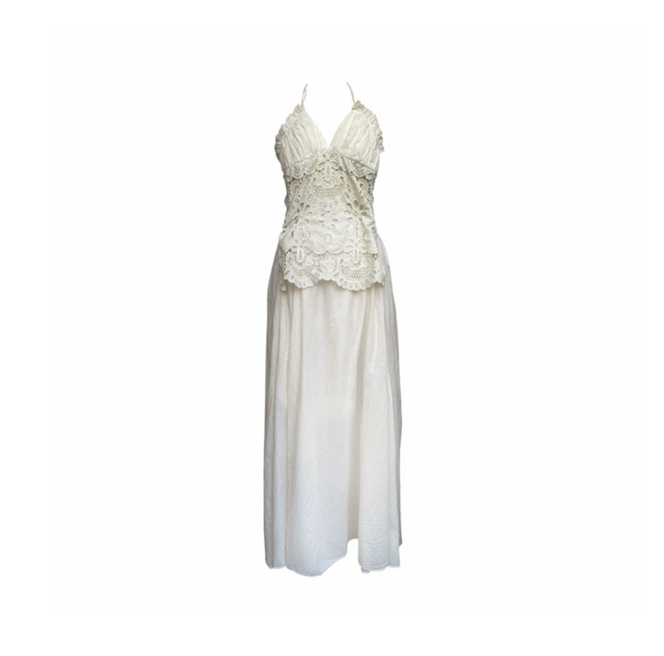 Halter Neck Hollow-out Embroidered Lace-up Dress