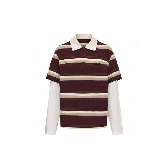 Color-Block Striped Layered Polo Shirt