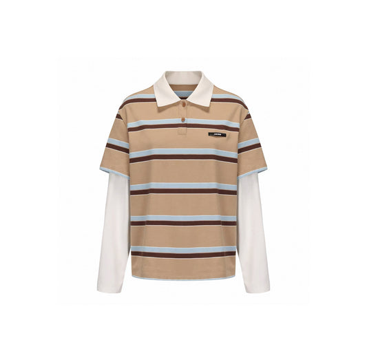 Color-Block Striped Layered Polo Shirt