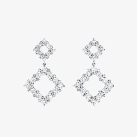Sparkling Girl Diamond-Studded Diamond-Shaped Earrings