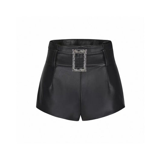 High-waisted Stretchy Leather Shorts