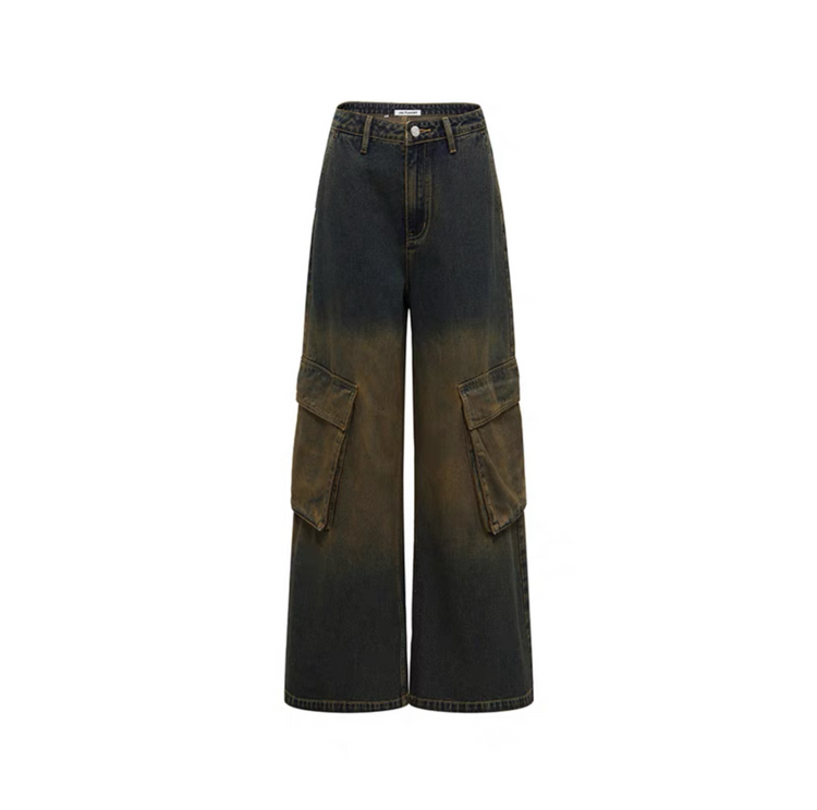 Washed Spray-dye Cargo Pocket Jeans