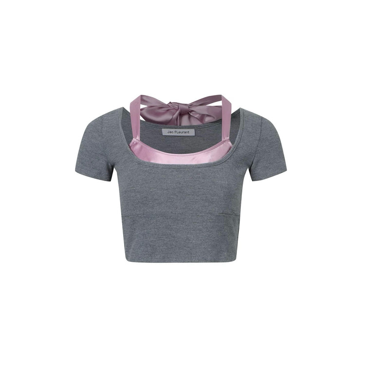 Square Neck Satin Faux Two-Piece Top