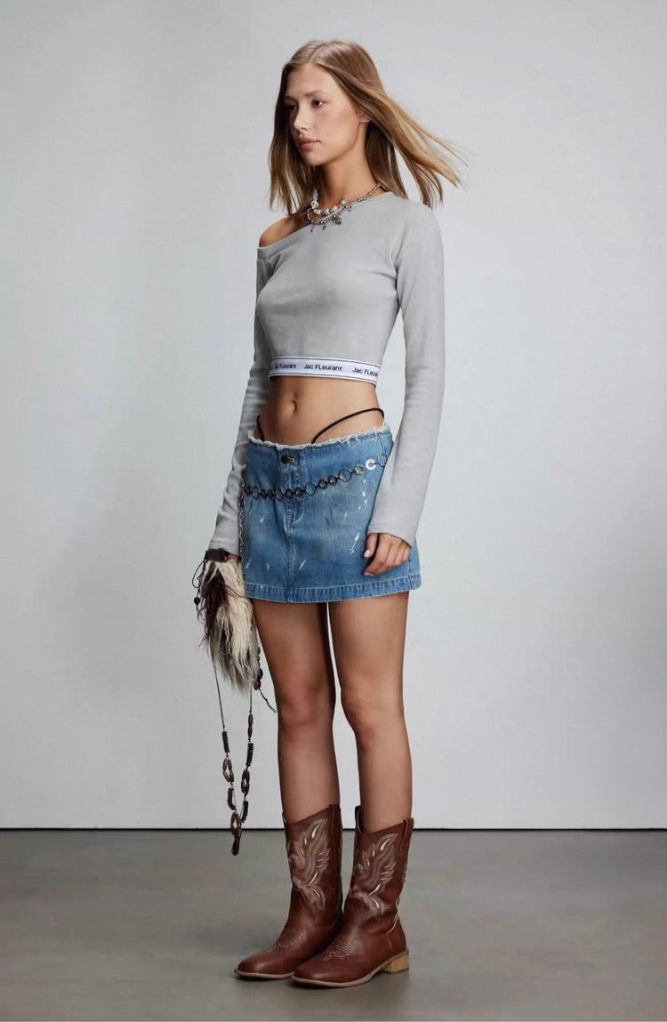 Elastic Band slope Shoulder Short Top