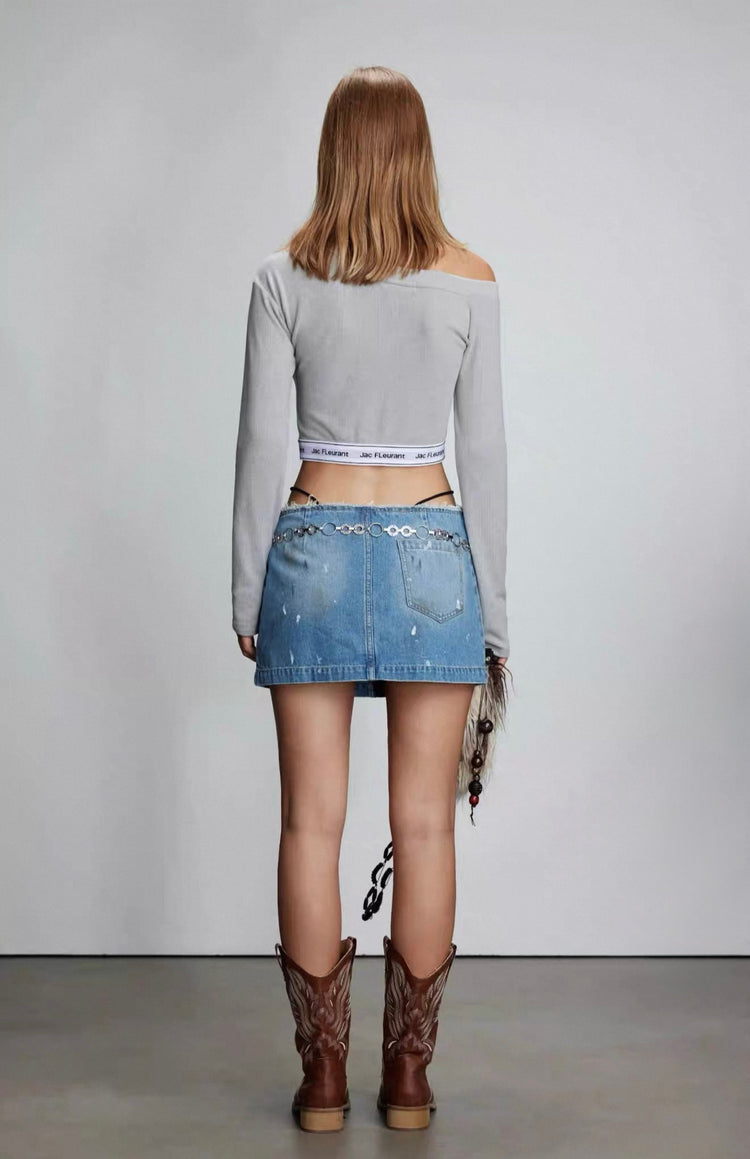 Elastic Band slope Shoulder Short Top