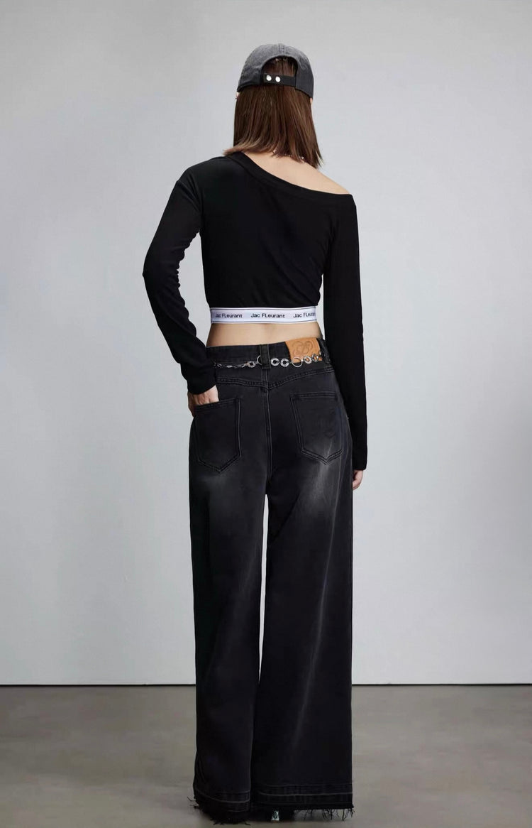 Elastic Band slope Shoulder Short Top