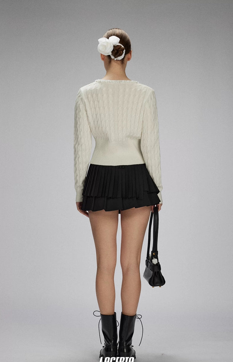 Sequin-Collar Cable Knit Cardigan
