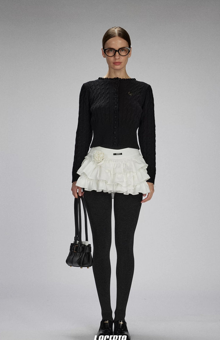 Sequin-Collar Cable Knit Cardigan