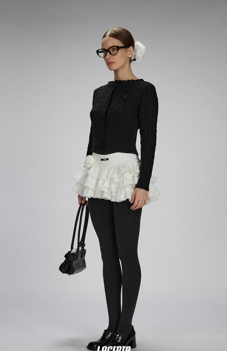Sequin-Collar Cable Knit Cardigan