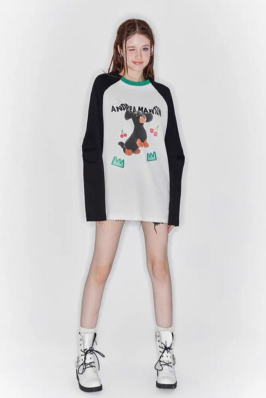 Embroidered Dog Raglan T-Shirt