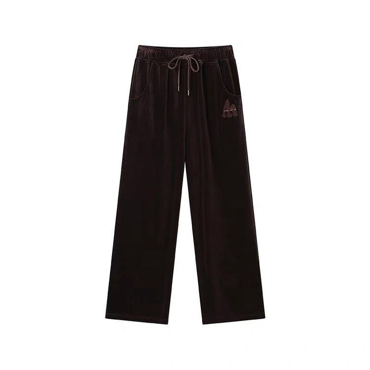 Letter Print Velvet Wide-Leg Pants