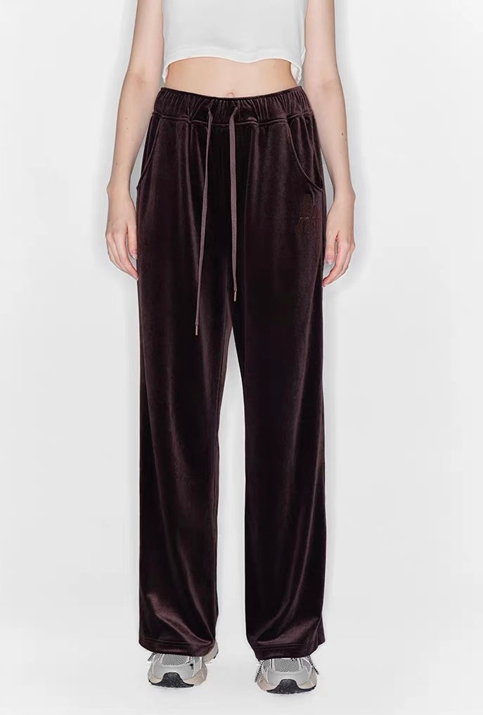Letter Print Velvet Wide-Leg Pants