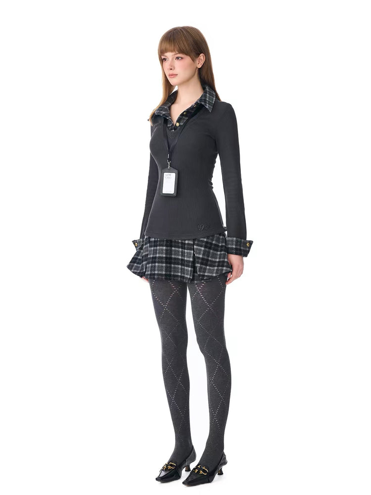 Faux Two-Piece Plaid Knit Dress