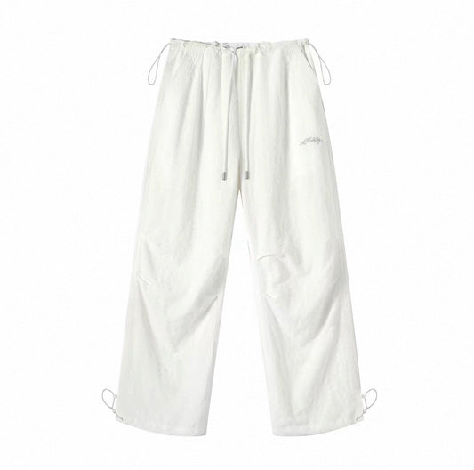 Textured Drawstring High-Waisted Casual Pants