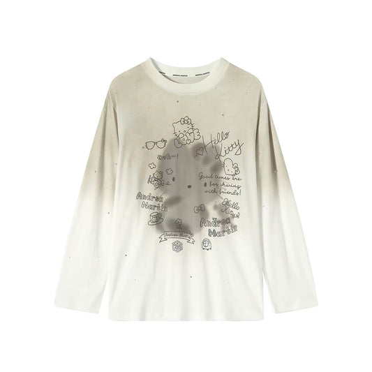 Spray Print Kitty Long Sleeve T-Shirt